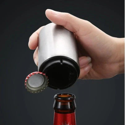 Stainless steel automatic beer bottle opener with magnet cap catcher
