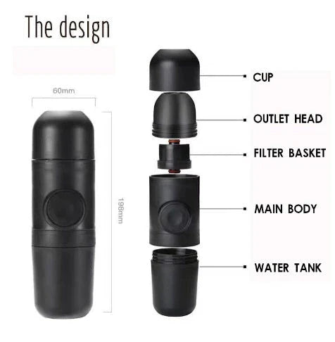Portable Manual Espresso Coffee Maker with Stainless Steel Body and Silicone Components