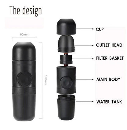Portable Manual Espresso Coffee Maker with Stainless Steel Body and Silicone Components