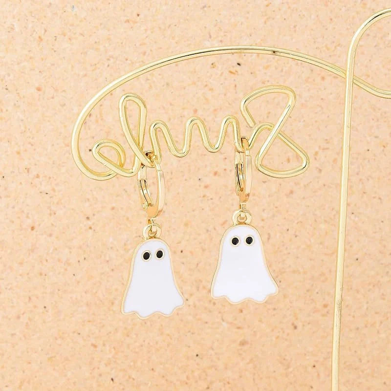 Gold plated Halloween ghost huggie hoop earrings for women, hypoallergenic and stylish