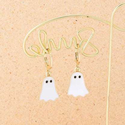 Gold plated Halloween ghost huggie hoop earrings for women, hypoallergenic and stylish