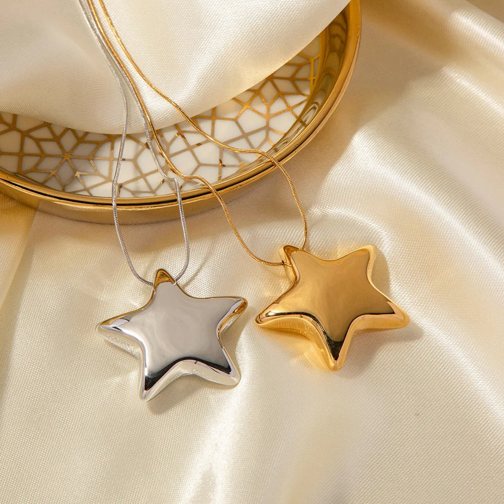 18K Gold-plated stainless steel five-pointed star necklace with ball bead chain