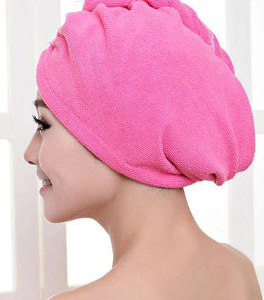 Luxury microfibre hair drying cap with absorbent and quick-drying properties, available in various colours