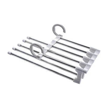 Sturdy and Stylish 5-Tier Pants Rack in Stainless Steel, Designed to Maximize Closet Space and Organize Pants, Jeans, and Trousers