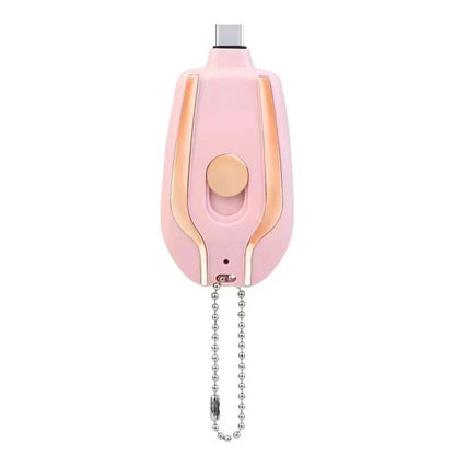 A compact, 1500mAh portable power bank with a keychain design, featuring a waterproof and durable construction for on-the-go charging of smartphones, tablets, and other USB-powered devices.