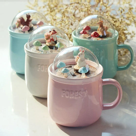 Micro Landscape Milk Cup with embossed letters and colourful glaze in fox, rabbit, squirrel, and fawn designs
