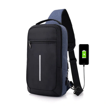 Anti-theft USB charging chest bag in polyester with laptop pocket