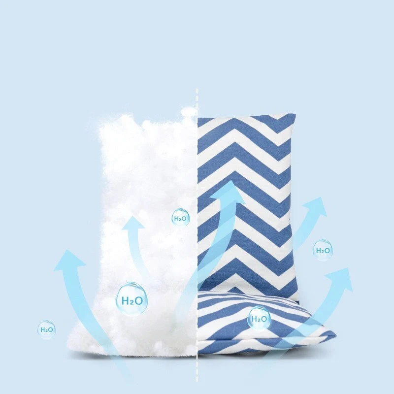 Infant hanging chair with blue and white canvas seat and adjustable rope