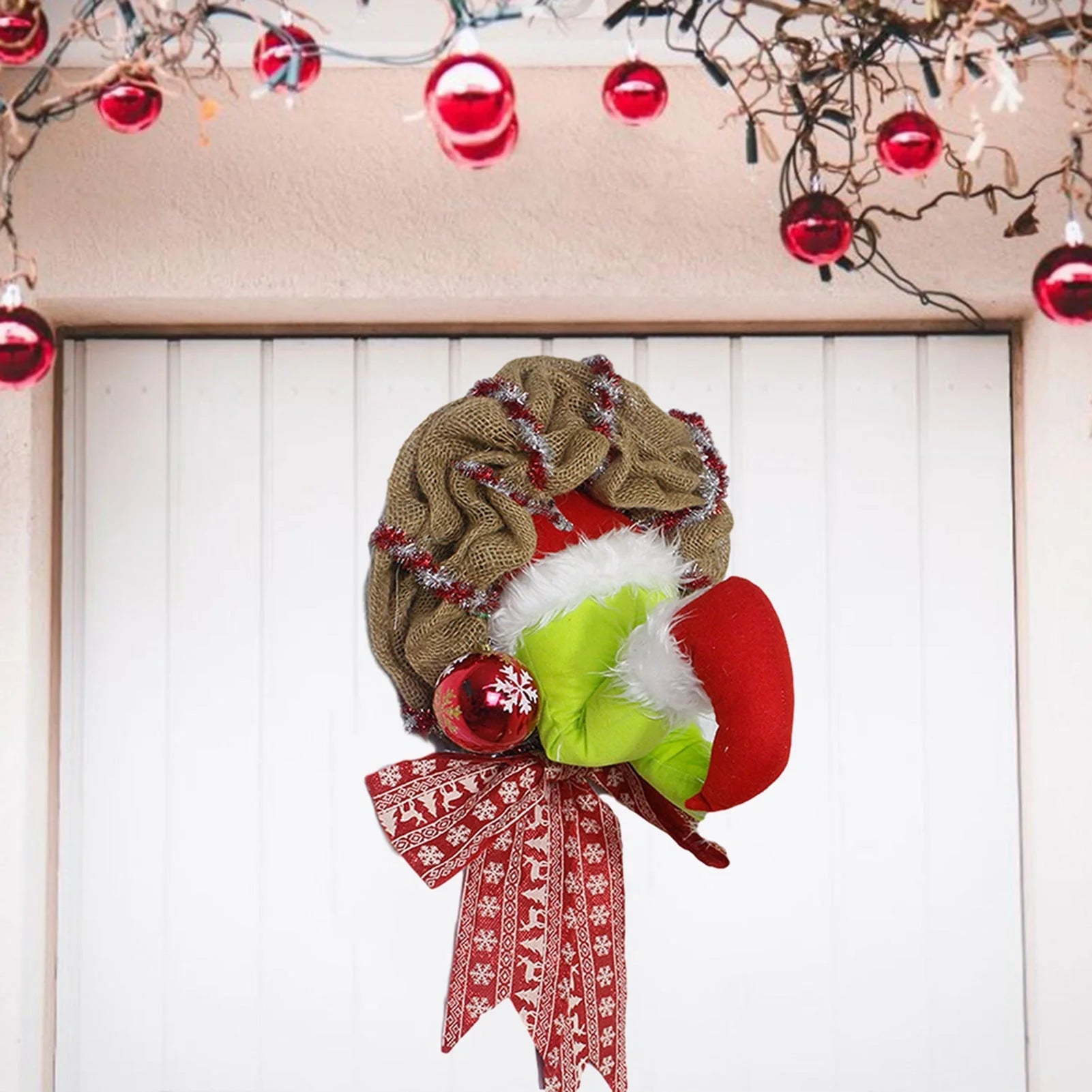 Christmas Thief Burlap Wreath with Santa Legs decoration