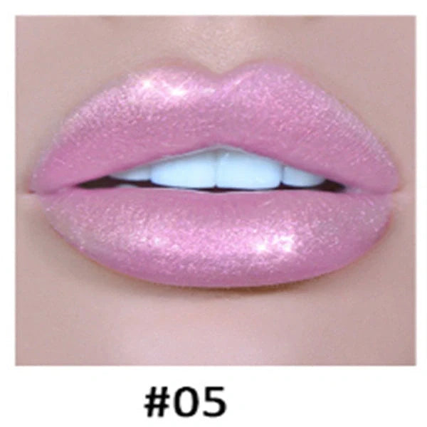 Polarized lip gloss in six vibrant shades, showcasing high-shine finish and vitamin E enrichment