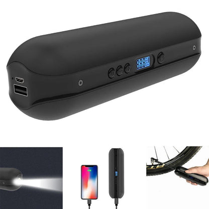 Compact, rechargeable bike tyre inflator with digital pressure display and automatic shut-off for convenience and precision