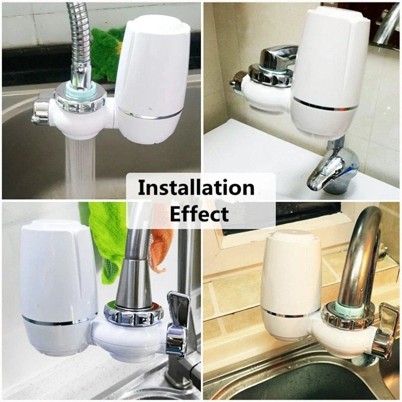White kitchen tap water purifier with ceramic cartridge and universal adapter