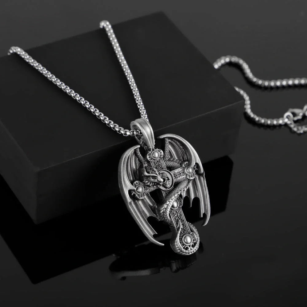 Men's stainless steel retro pendant sweater chain with pure tin pendant