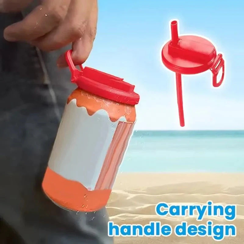 Reusable soda can lid with straw in various colours, fitting standard Coke cans