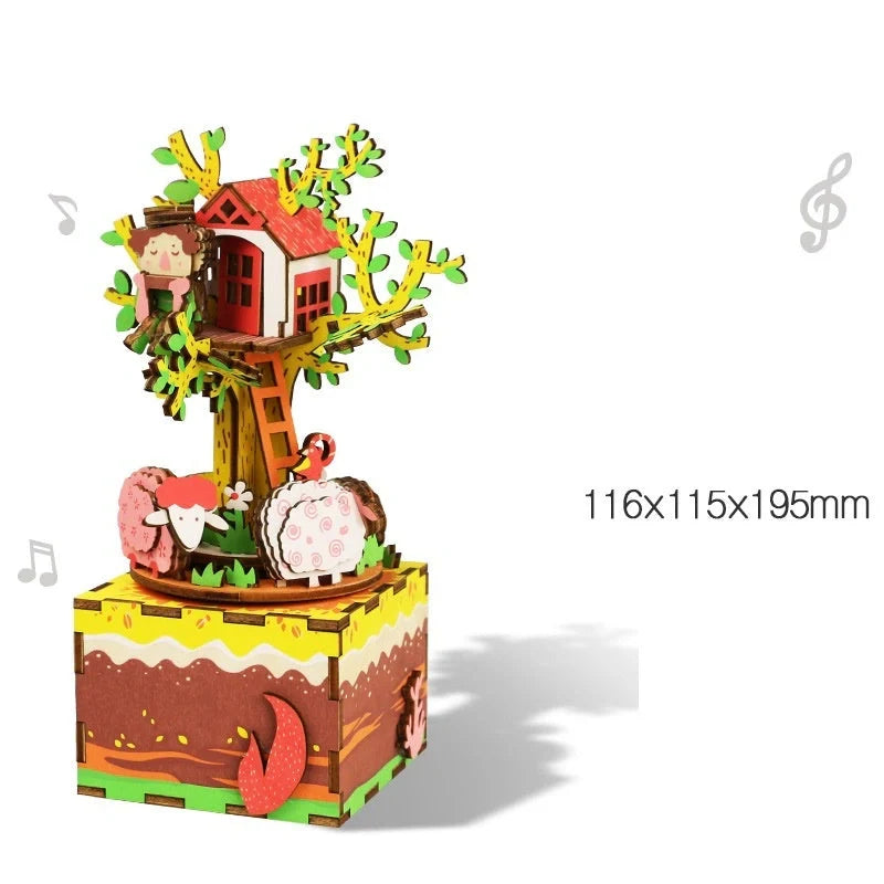 DIY 3D Kitty Ballet Wooden Puzzle and Music Box Toy, ready for assembly