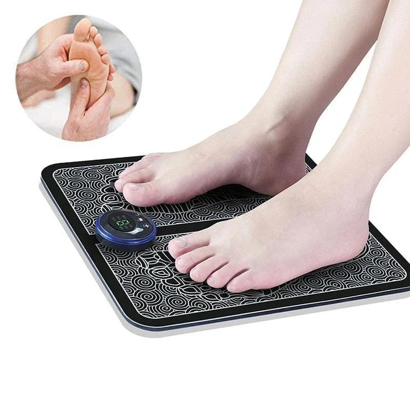 Premium EMS foot massager with 6 massage modes, 9 intensity levels, and USB charging for soothing foot relief