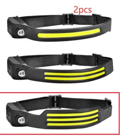 USB Rechargeable LED Induction Headlamp for camping and night riding with adjustable strap