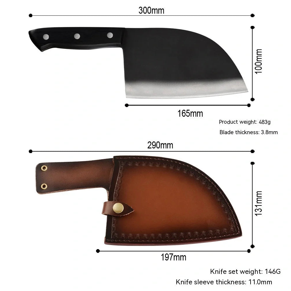 Hand-forged stainless steel butcher knife with wood handle for precision cooking