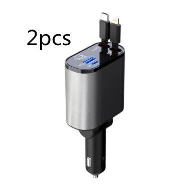 Ultra-Fast 100W Car Charger with Retractable Cable and Adjustable Connector for Rapid Smartphone, Tablet, and Laptop Charging