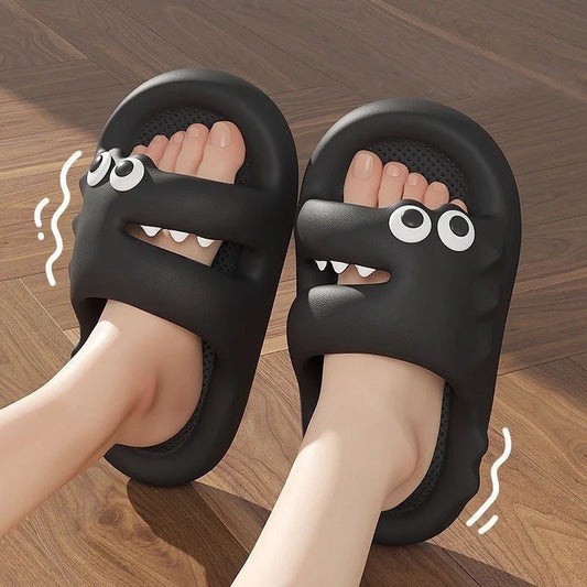 Cartoon-themed PVC slippers with non-slip thick soles in various colours