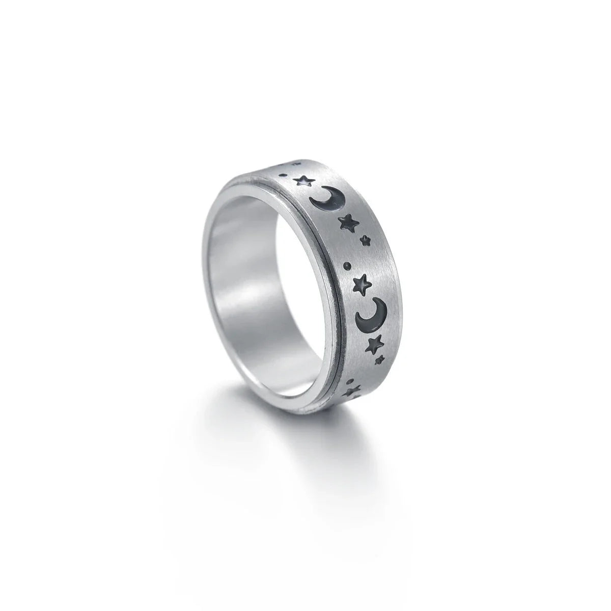 Titanium steel rings with captivating celestial designs including stars, moons, and floral motifs