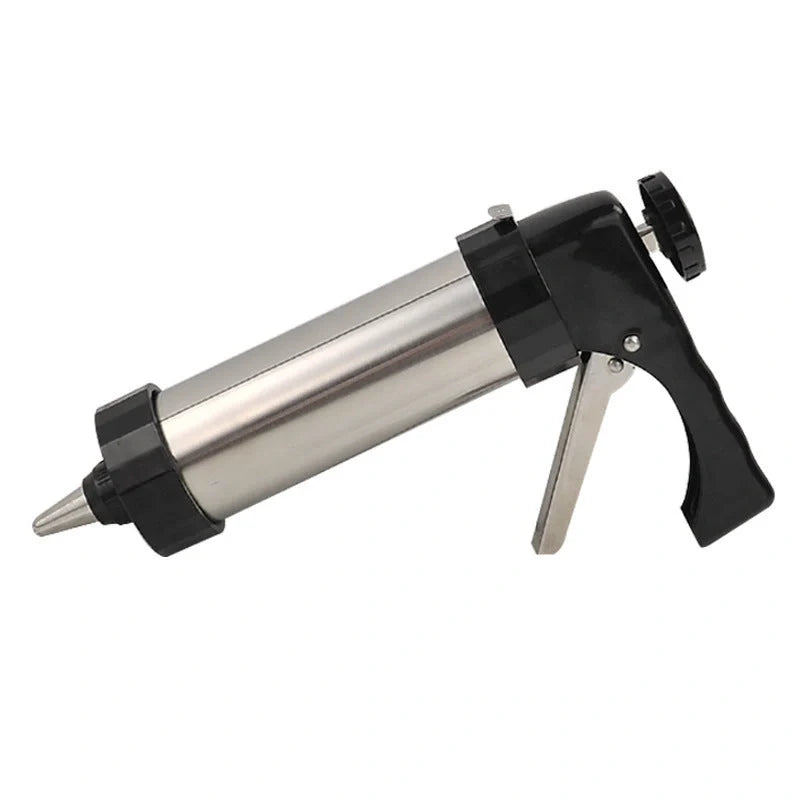 Stainless steel biscuit press with 13 moulds and 8 nozzles for baking and decorating