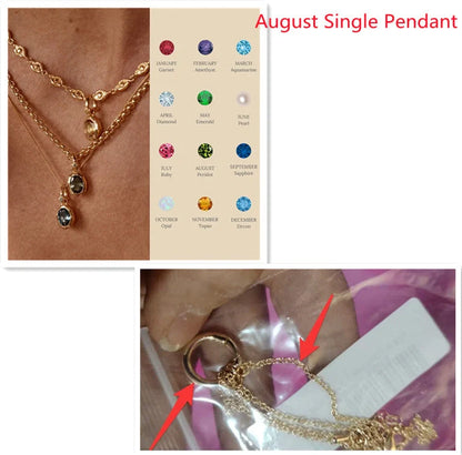 Stainless steel twelve birthday stone necklace with love pendant, featuring durable titanium steel construction.