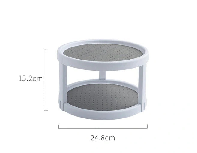 Two-tier rotary kitchen spice organiser in grey and white