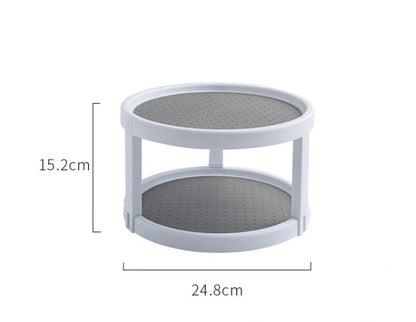 Two-tier rotary kitchen spice organiser in grey and white