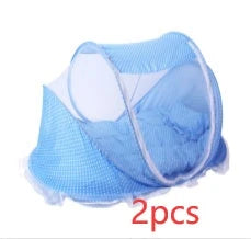 Foldable baby mosquito net bed with soft mattress and pillows, providing a safe and comfortable sleeping environment for infants and toddlers.