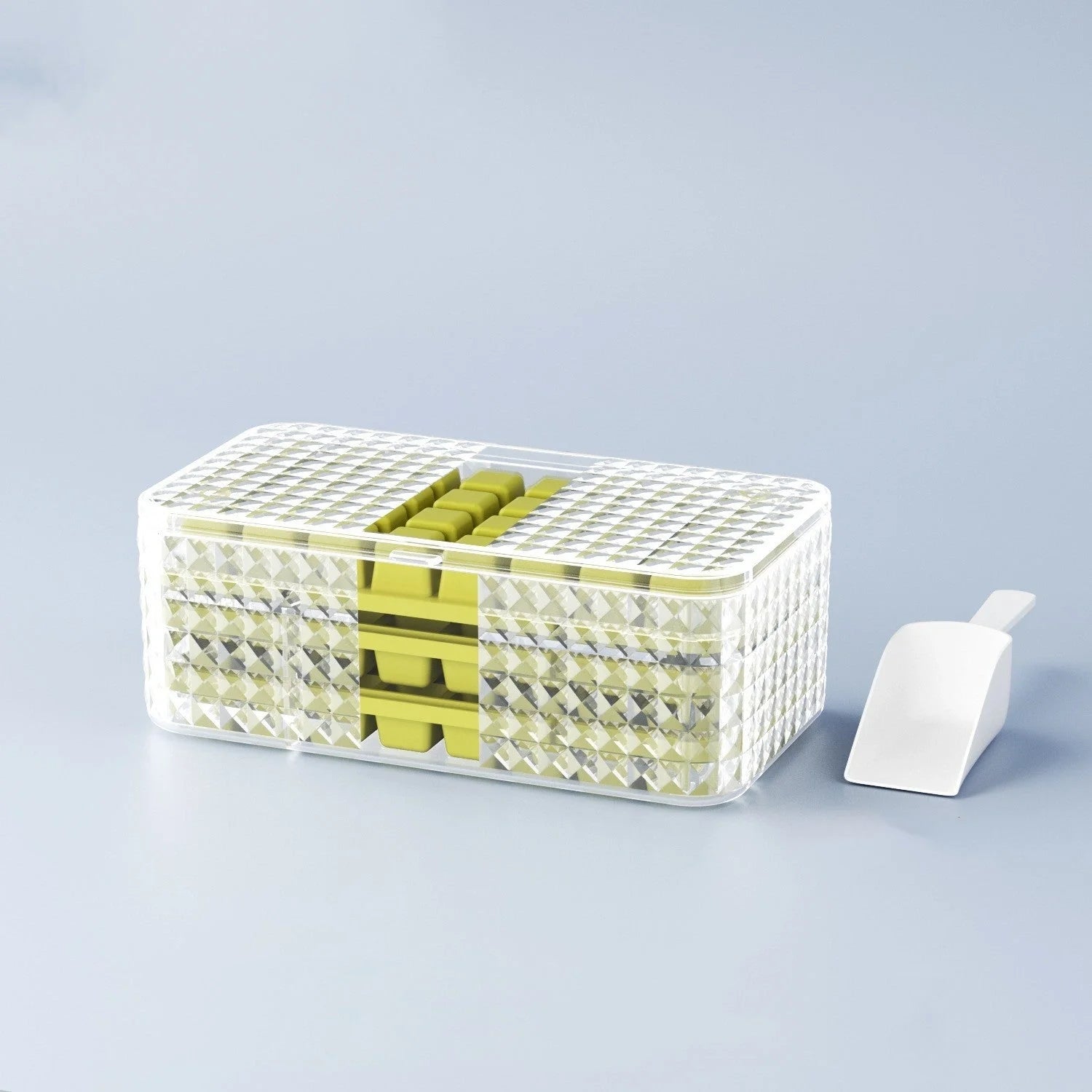 Large silicone square ice mold with lid for easy ice cube removal