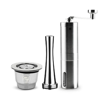 Premium stainless steel coffee capsule holder with integrated tamper for easy organization and perfect espresso extraction