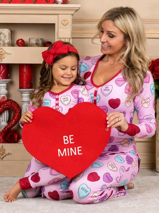Cozy family matching Valentine's Day pajamas in soft cotton with heart print design