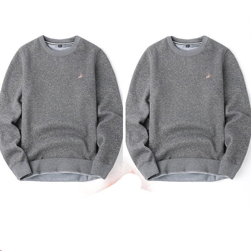 Men's navy blue velvet thickened winter sweater, regular fit, 100% polyester