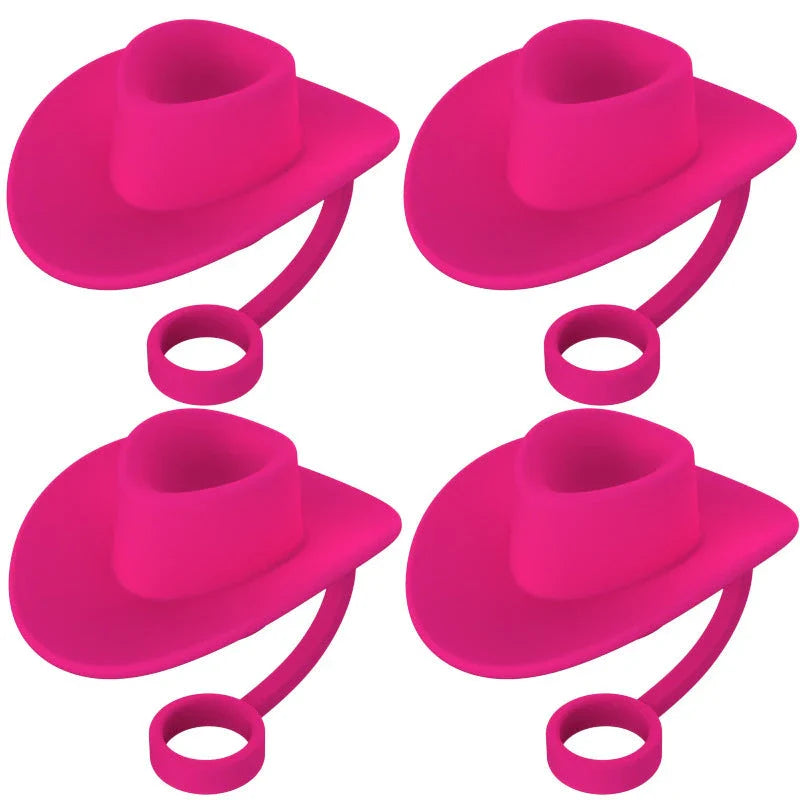 Premium straw covers in charming cowboy hat design, made of food-grade silicone for durable and reusable protection of your drinks