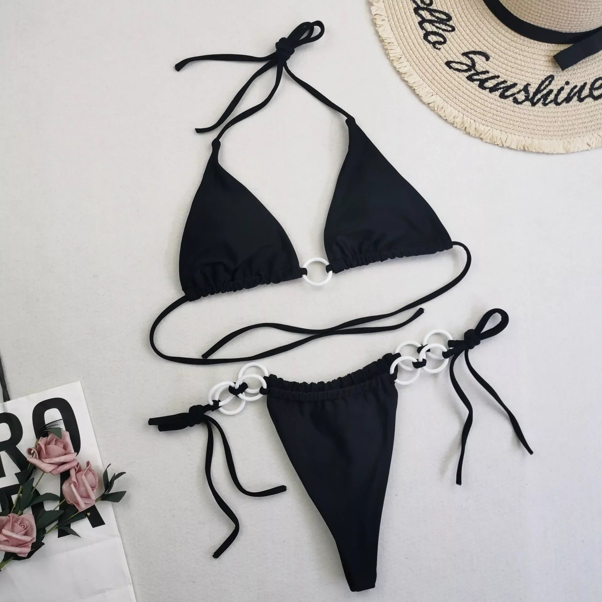 Women's split bikini with lace-up design in various colours