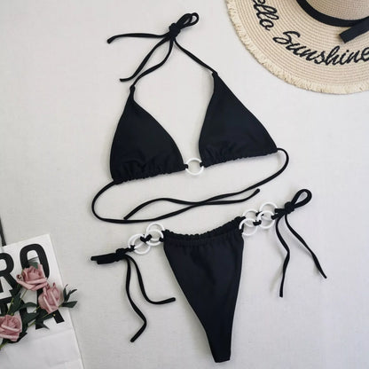 Women's split bikini with lace-up design in various colours
