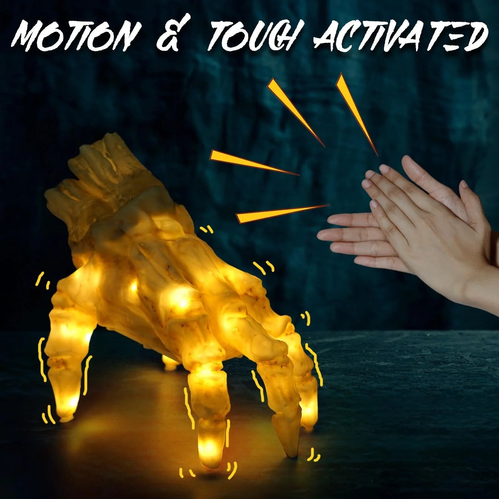 Realistic glowing zombie hand Halloween decoration with spooky sound and movement
