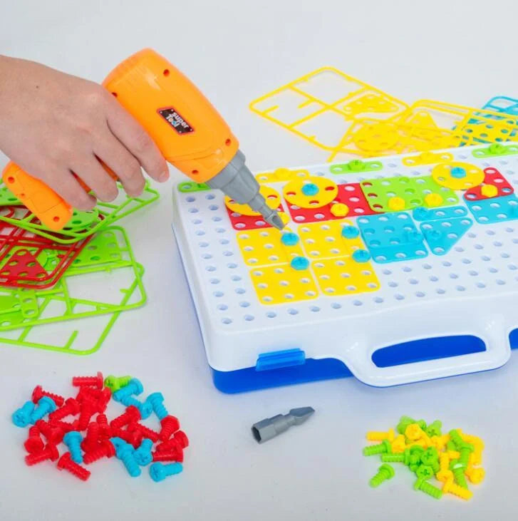Educational building kit with safe plastic power drill for children aged 3+