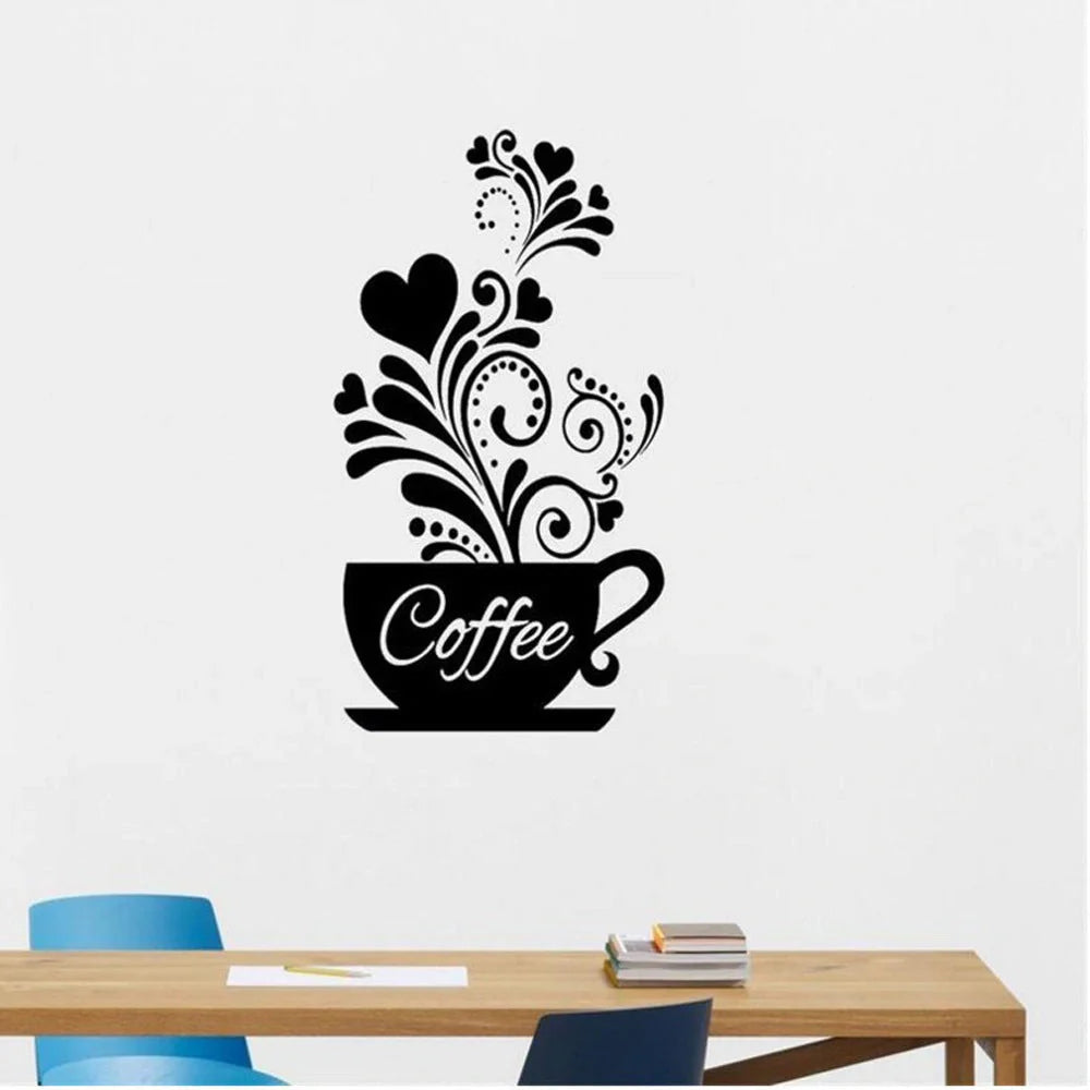 Elegant Flower Cane Coffee Cup Kitchen Wall Sticker on a white background