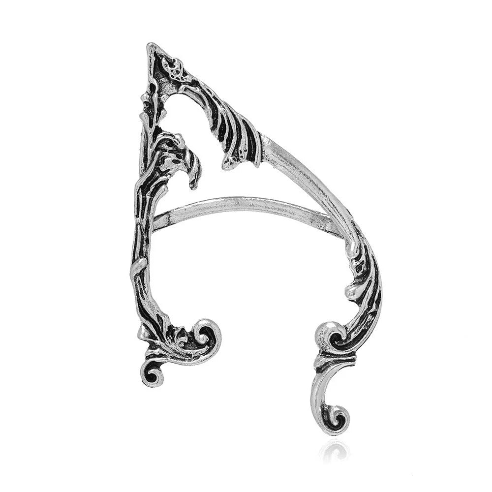Dark Elf Ear Clip No Piercing Earrings in Silver for Gothic Style