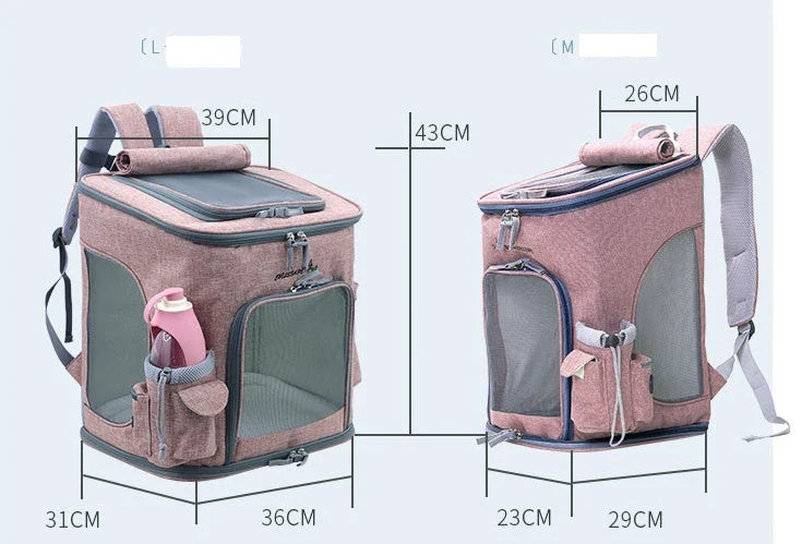 Transparent pet carrier backpack with mesh windows and zippered top for easy access, perfect for transporting cats in comfort and style.