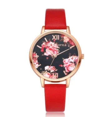 Rose gold quartz wrist watch with leather strap for women
