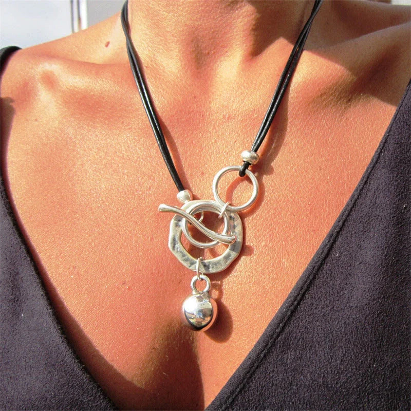 Bohemian leather necklace with OT buckle drop, a stylish fashion accessory