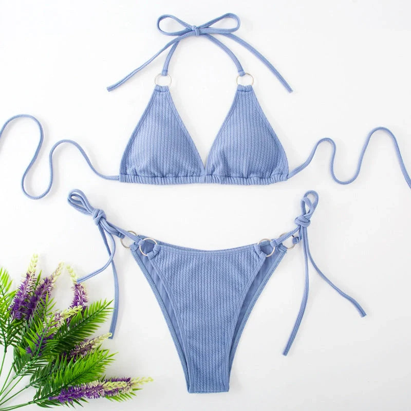Women's bandage style bikini set with side tie detail in various colours