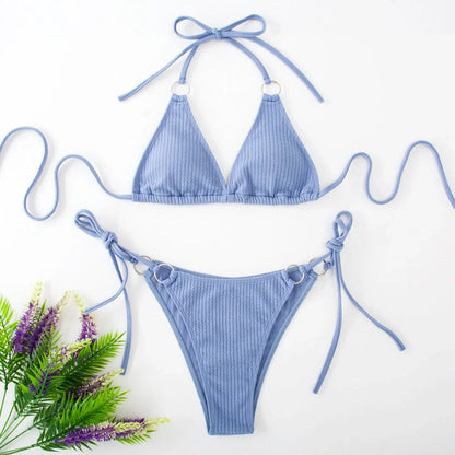 Women's bandage style bikini set with side tie detail in various colours
