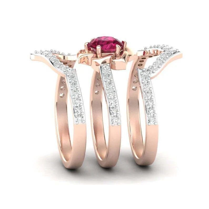 Rose gold floral engagement ring set with elegant design and premium materials