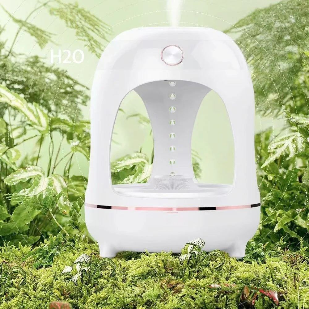 Levitating Water Drops Humidifier with LED night light on a desk