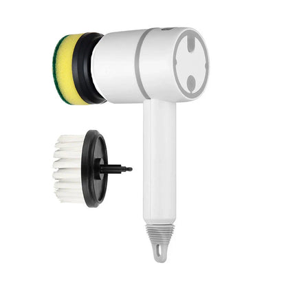 Powerful automatic cordless cleaning brush with interchangeable brush heads for cleaning kitchen, bathroom, and other surfaces