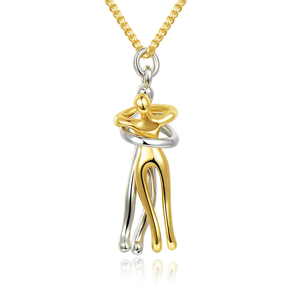 Stylish brass hugging couple necklace with minimalist design - a thoughtful Valentine's Day gift
